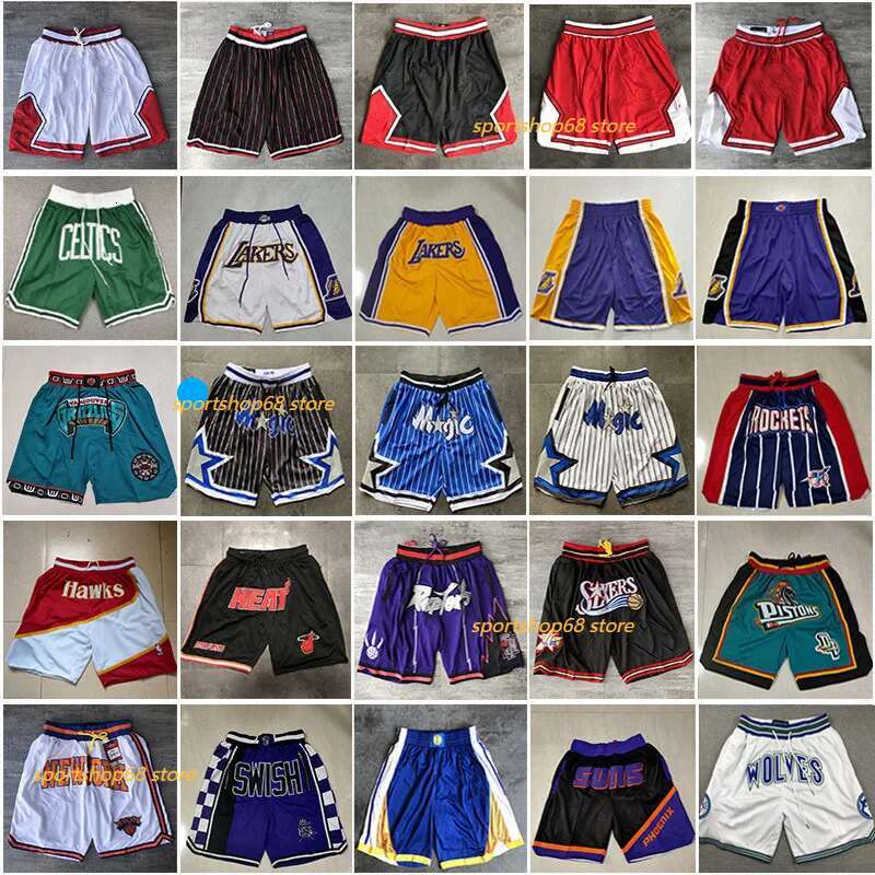 Stitched Classic Just Do Retro Basketball Shorts With Pockets Zipper Gym Traiig Beach Pats Sports Hip Pop Pat Breathable mesh shorts Hardwood embroi