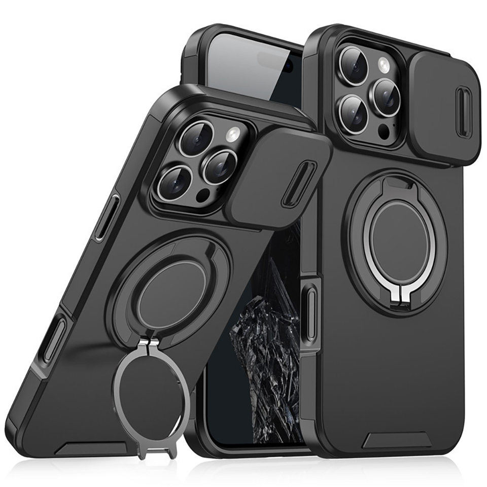 Heavy-duty Rugged Magnetic Ring Stand Case For iPhone 17 16 15 14 13 12 11 Pro Max Plus Slide Camera Protection For Magsafe Cover-image-1099476360