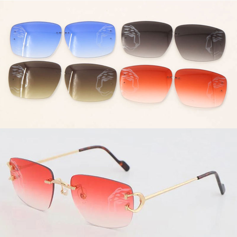 Objectif de la série Leopard Objectif 3.0 de luxe Lunettes de soleil carrées sans monture Accessoires de mode avec décoration C Fixation en métal