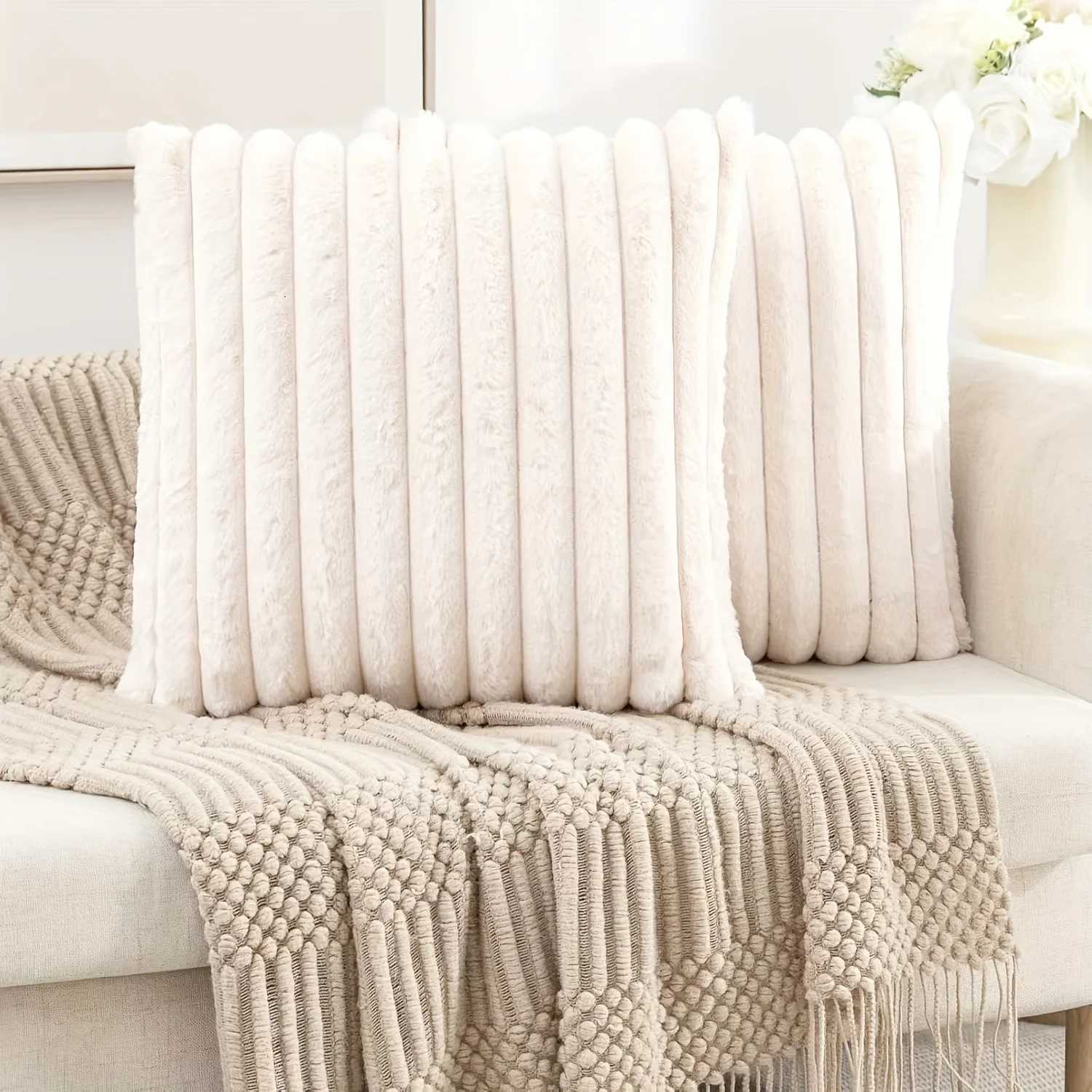 1Pcs Faux Luxurious Soft Fluffy Striped Throw Pillow Covers for Sofa Chair Living Room Home Decorations Plush Square Pillowcases H260330-image-1099629648