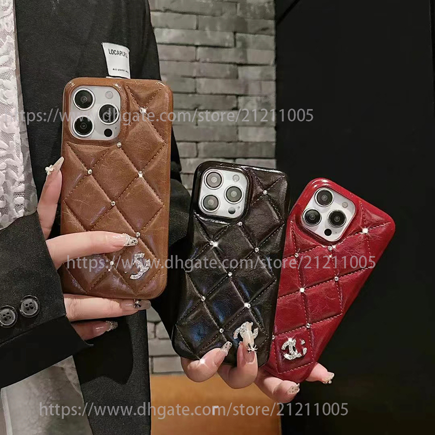Étui de téléphone logo en métal pour iPhone 17 16 15 14 13 Pro Max 16Pro étui à carreaux losange avec diamants étincelants 17Pro couverture 15pro
