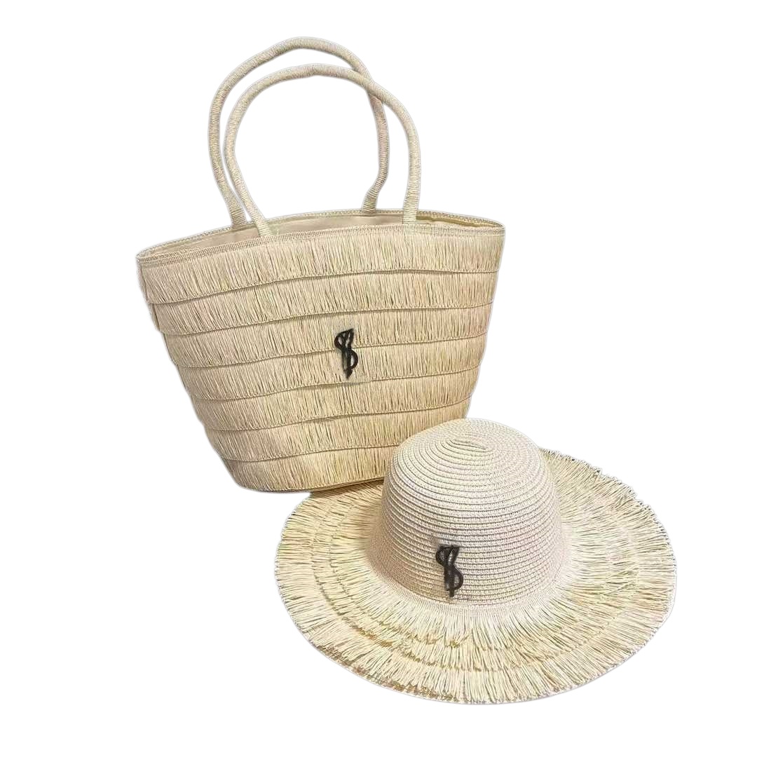 beach straw and two pieces tassel with bag bucket visor designers designer hat for women prevent sun holiday hats kl
