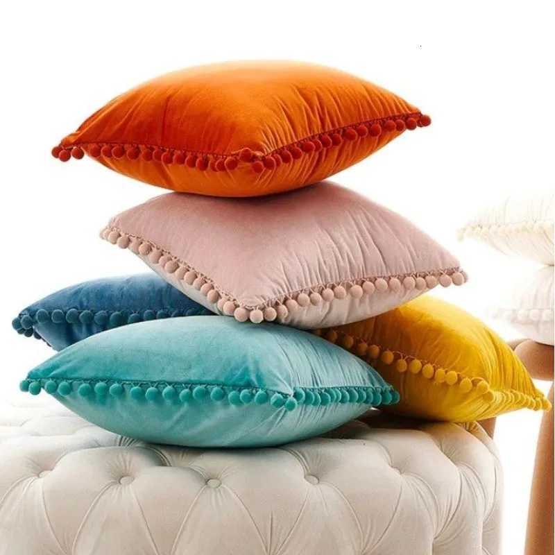 30x50cm 45x45cm 50x50cm Throw Pillow Covers with Pom Poms Soft Particles Velvet Solid Gift Cozy Luxury Cushion Covers Home Decor H260330-image-1099631153