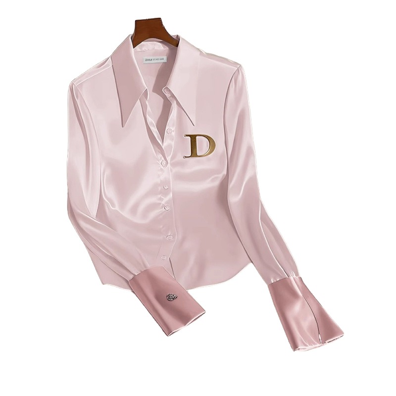 Luxury Fashion 2026 Women's Pink Premium Blouse, European Minimalist Style Top, Unique Chic High-End Shirt free shipping