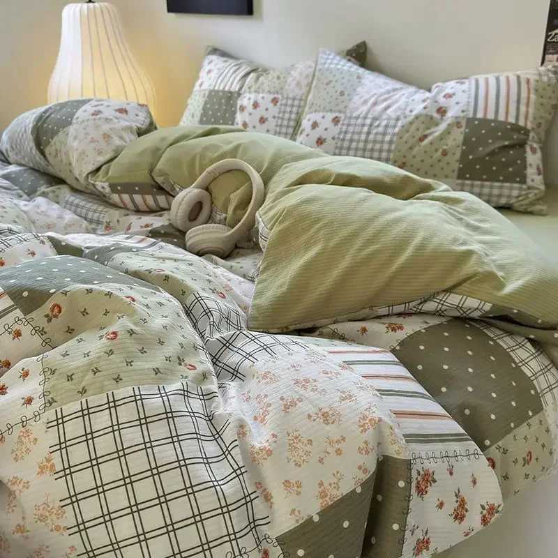 Bedding Set Duvet Cover Fresh Blue Floral Wrinkled Yann Bed Set Of Four Pieces Washing Cotton Sheets Bed Sheets H260402-image-1100072593