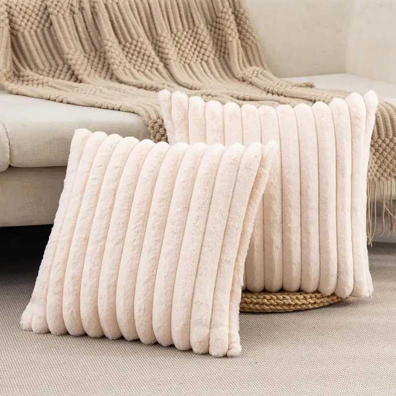 Faux Rabbit Fur Square Cushion Cover Big Thick Striped Super Soft Solid Color Pillow Cover 45x45cm Sofa Decor Cushion Cover H260330-image-1099629794