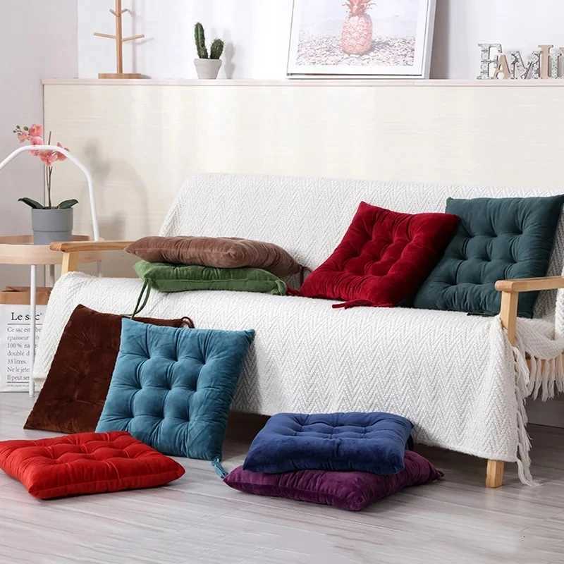 Solid Color Seat Cushion Thickened Crystal Velvet Seat Cushion Student Stools/office Mats Summer Floor Cushion 40CM Square H260330-image-1099631611