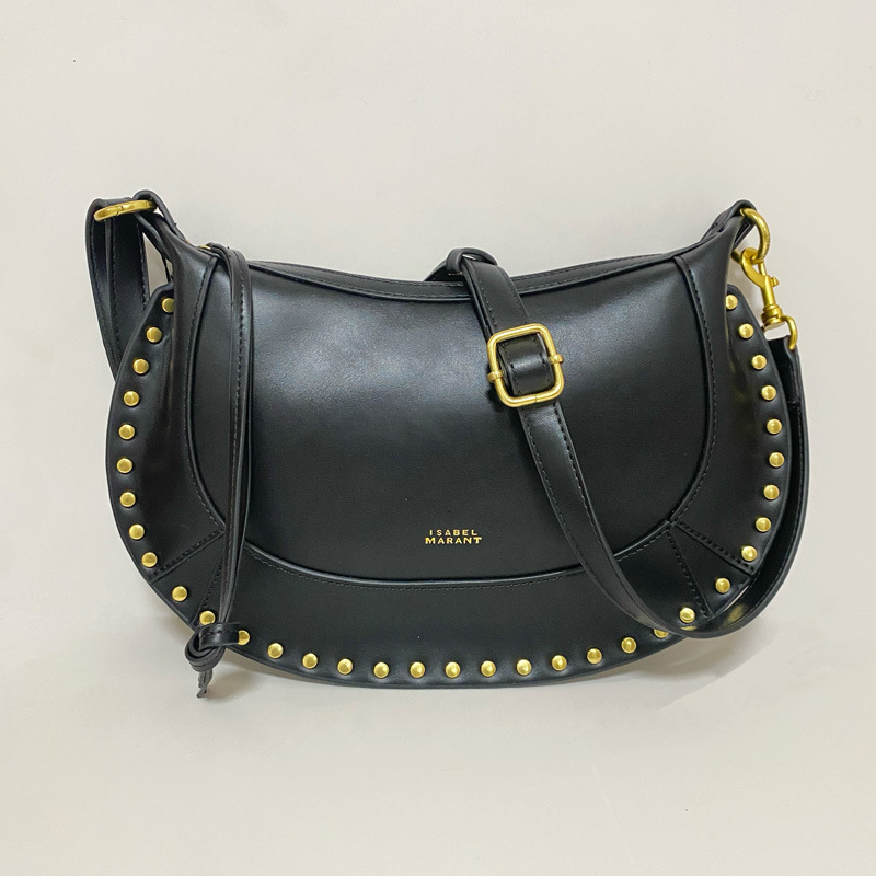 French Retro Cross-Border Hot Item IS Rivet Classic Half-Moon Leather Single Shoulder Crossbody Bag Personality Fashion Handbag