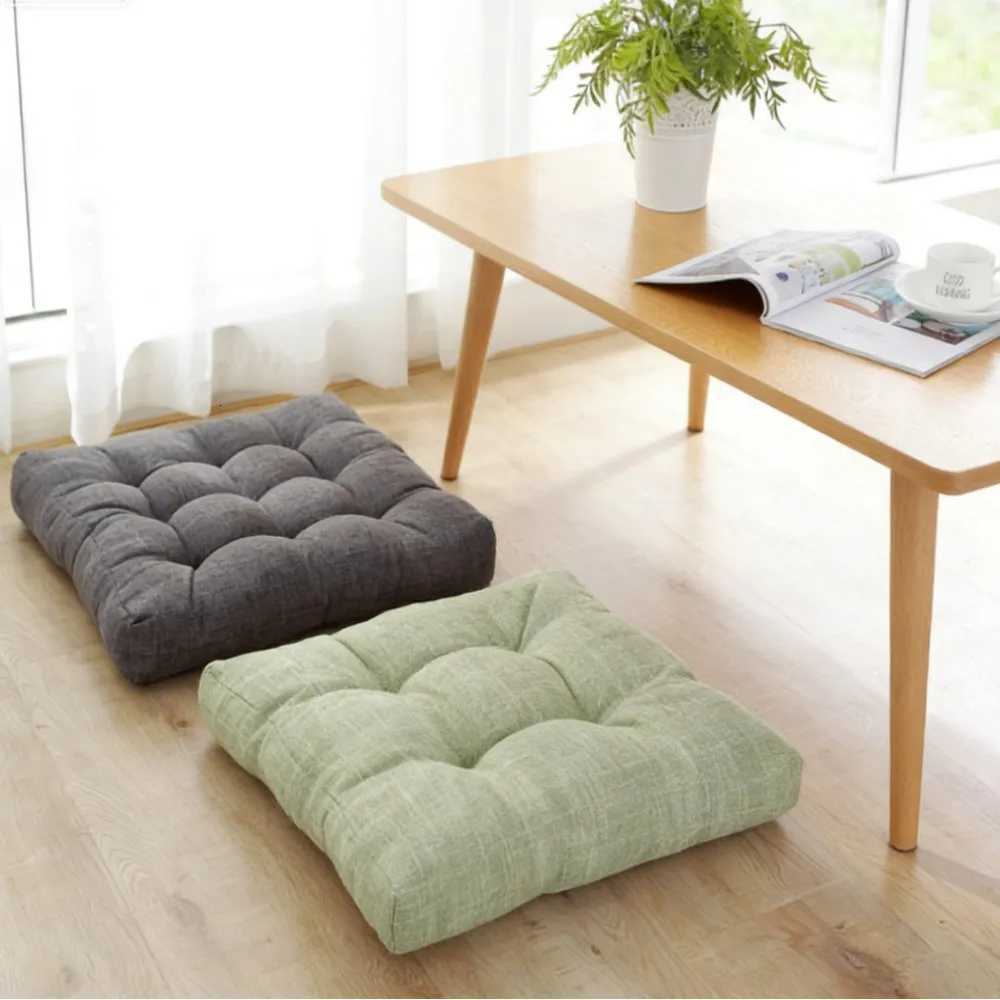 Green Linen Floor Seat Cushion Pillow Gift Round Large Pillows Seating for Adults Tufted Seat Cushions for Living Room Tatami H260330-image-1099631549