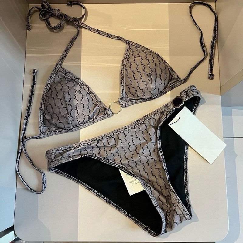 Ladies Triangle Bikini Designer Bra Set Summer Beach Women Letter Embroidery Sexy Lace Underwear Two Piece Swimwear-image-1099571372