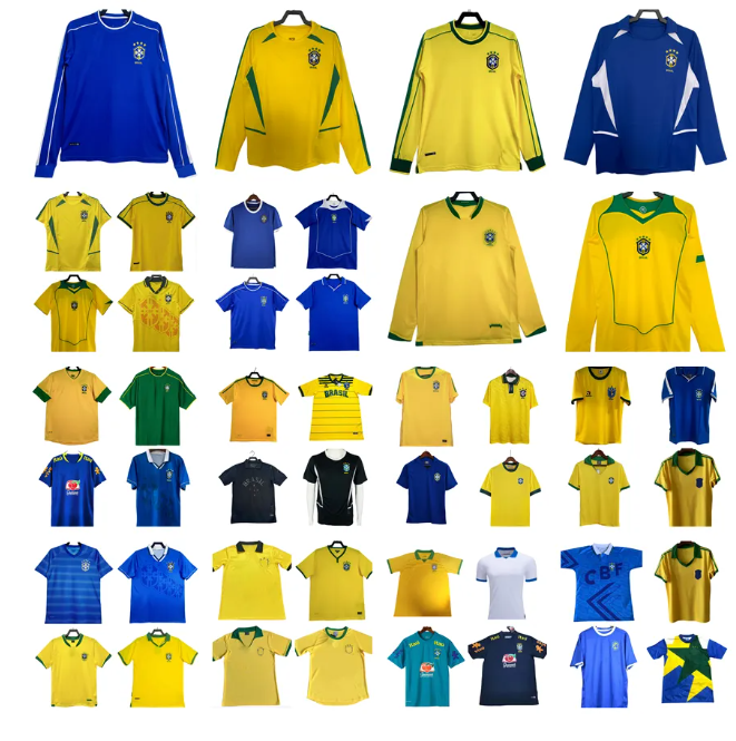 1988 1994 1998 2002 Brasil Maillots de Football Retro Camisetas 85 88 91 93 94 98 00 02 04 06 12 Carlos Romario Ronaldinho Camisa de Futebol Braz