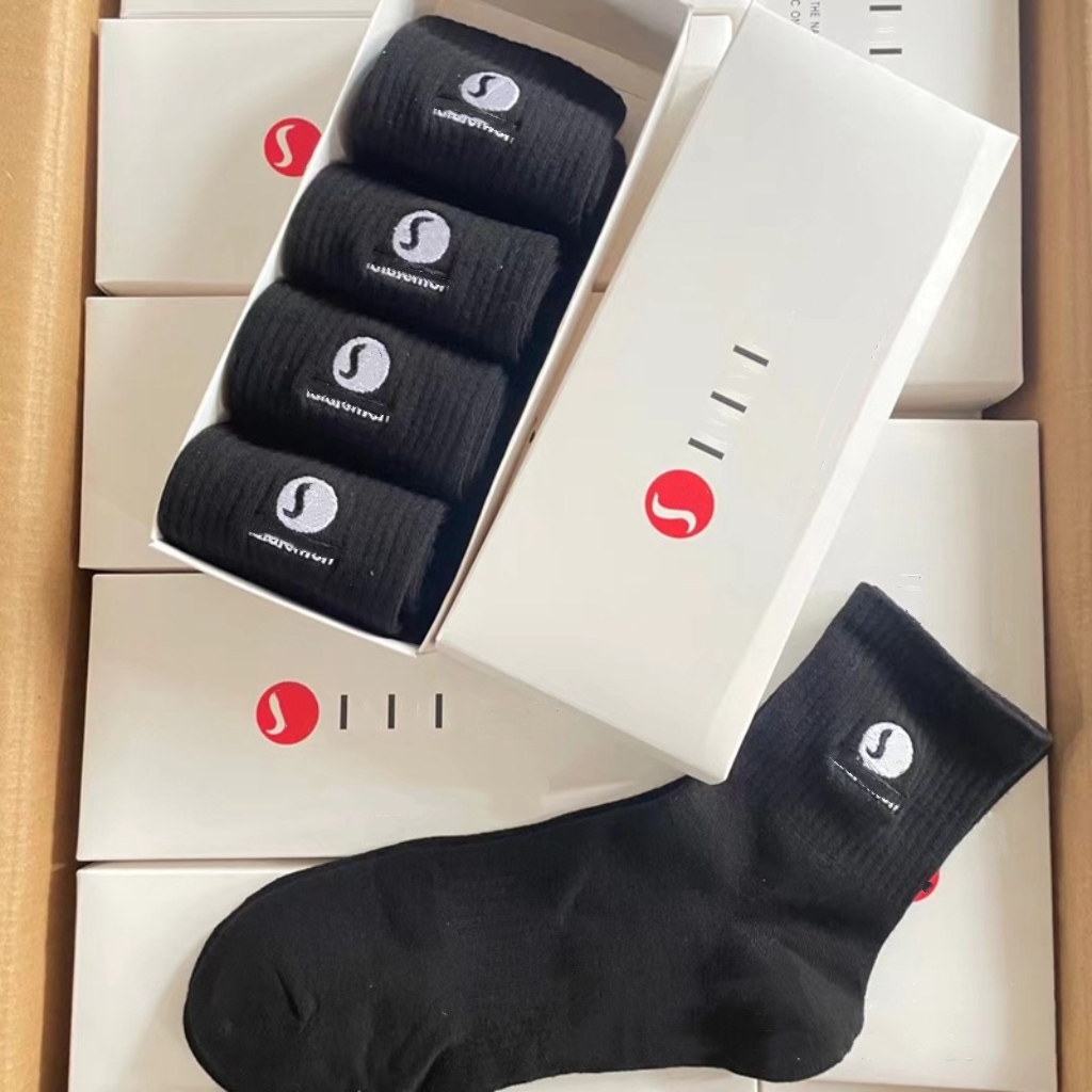 socks 5 pairs men's socks, luxury women's high socks, embroidered socks, towel soles, classic mid-length casual long socks, cotton yoga-image-1099642758