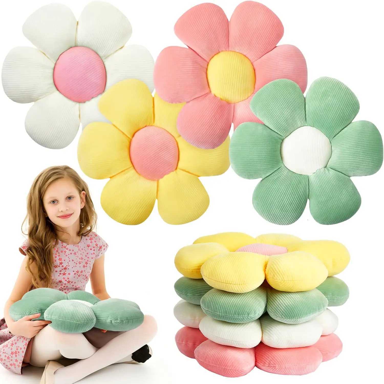 4 Pcs Daisy Floor Pillows Plush Flower Cushion for Sofa Bed Decor Light Color 15 Inch H260330-image-1099630842