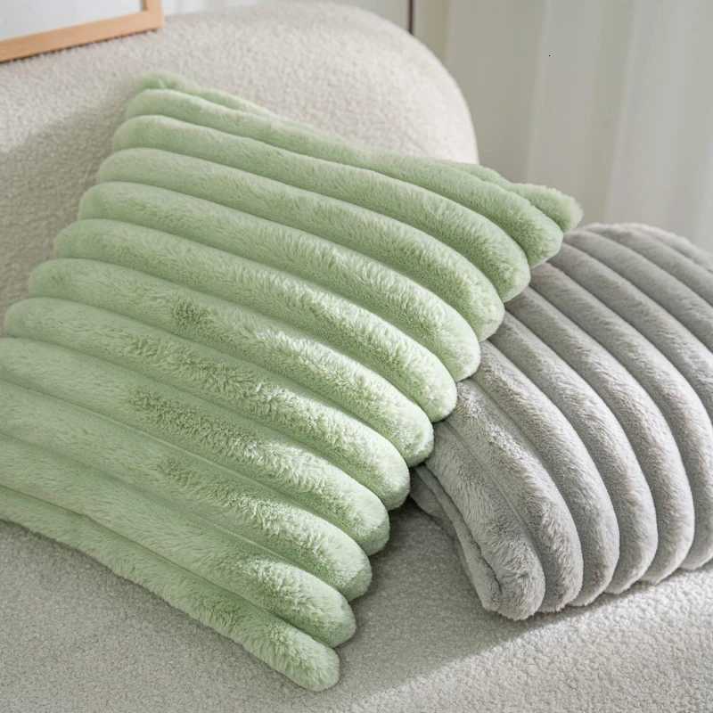 1pcs Throw Pillow Covers Soft Cozy Pillowcase Faux Rabbit Fur Cushion Cover for Couch Sofa Bed Chair Home Decor Saga Green H260330-image-1099630048