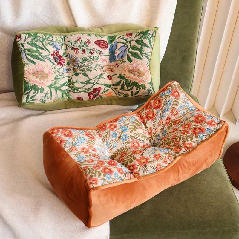 Vintage Floral Lumbar Pillow Jacquard Fabric Velvet Trim Ergonomic Design Multi-color for Living Room Sofa Bedroom Chair Decor H260330-image-1099630253