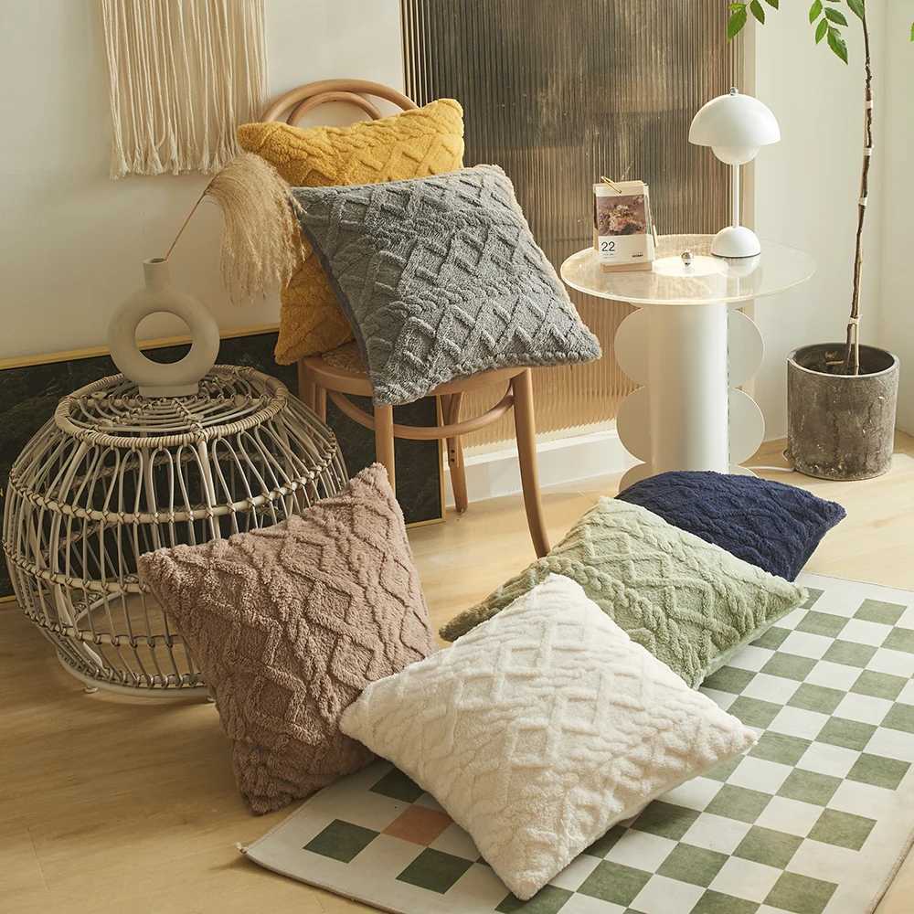 Plush Cushion Cover Geometric Pillow Cover for Living Room Sofa 45x45cm Decorative Pillow Home Decor Pillowcase H260330-image-1099629769