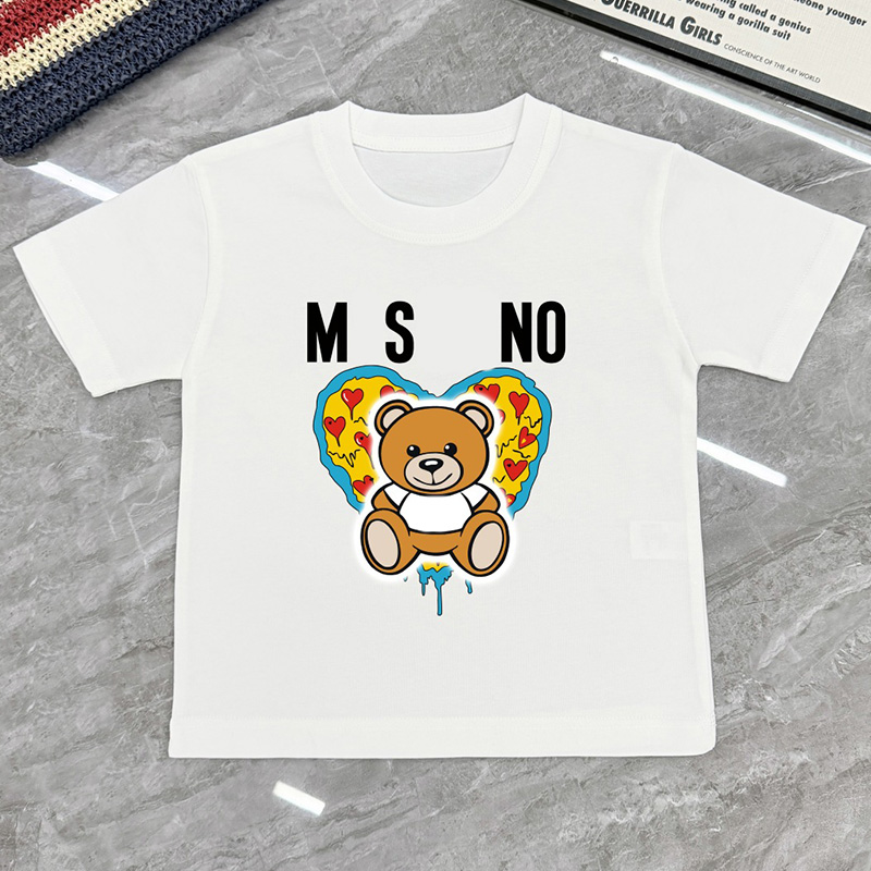 Vêtements pour enfants de style design T-shirt d'été en coton décontracté avec imprimé ours mignon, manches courtes, col rond, disponible en plus