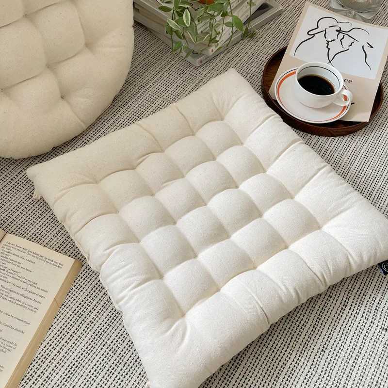 Japanese Simple Plain Square Cushion Living Room Sofa Tatami Futon Mat Round Floor Cushion Dining Chair Strap Chair Cushion H260330-image-1099631333