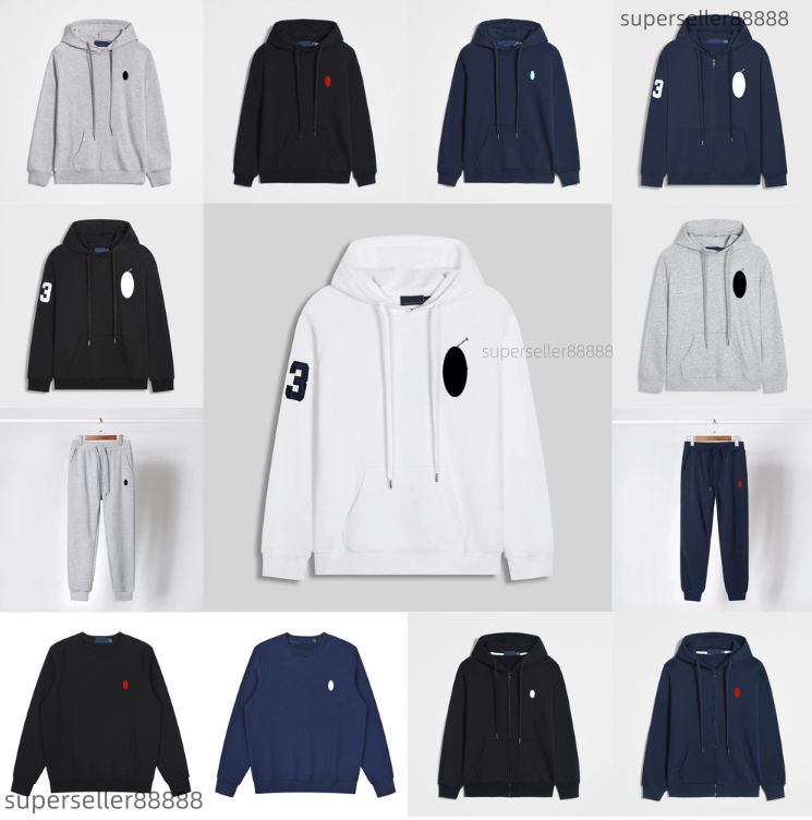 Horse Men Hoodies Polo Pony Zip Up Designer Clothing Fashion Leisure Pullover Cotton Big Horse Long Sleeve Jacket Grey Joggers Sweatpants Sweatshirt