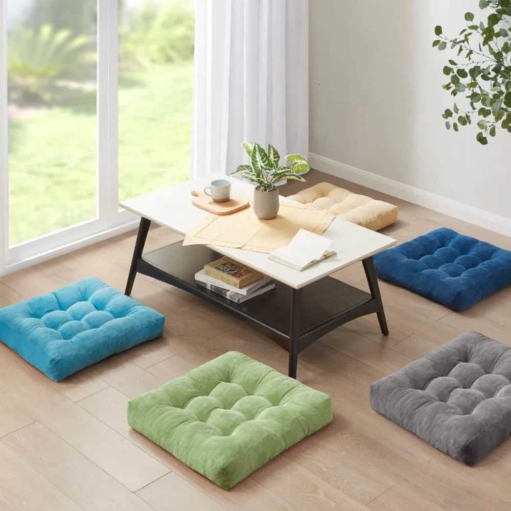 Green Comfort Meditation Floor Pillow Square Large Pillows Seating for Adults Tufted Corduroy Cushion for Living Room Tatami H260330-image-1099631733