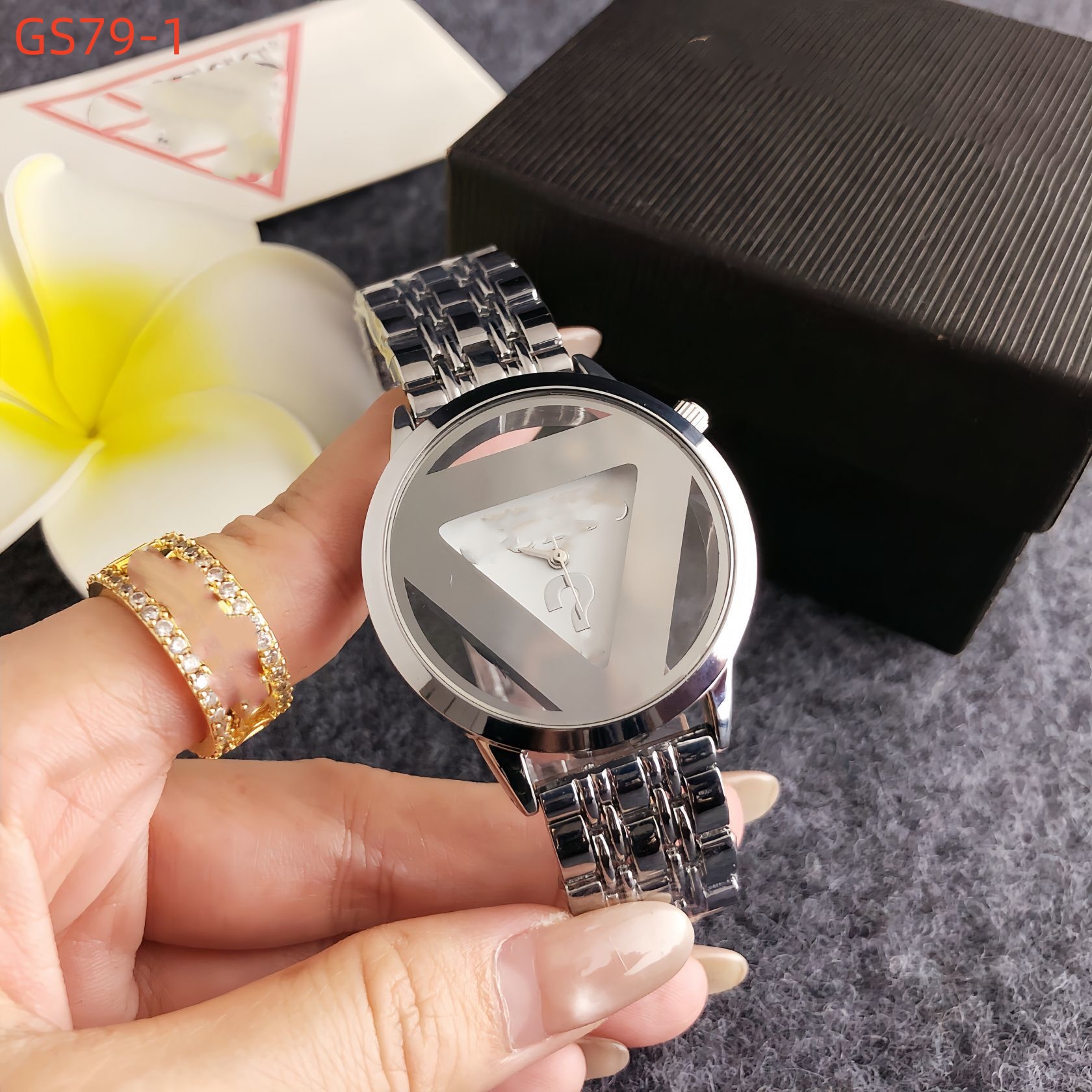 New Women Men Silver Rose Gold Stainless Steel Square Electronic Triangle Zircon Watch Letter Bracelets Pulsera Span Jewelry A Gift-image-1099600504
