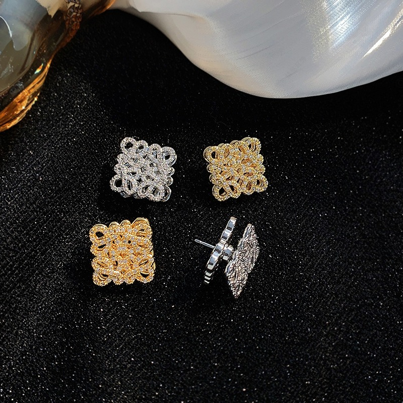 brand stud earring Diamond hollow square earrings plated gold luxury earrings designer for women Wedding Jewelry Chirstmas gift