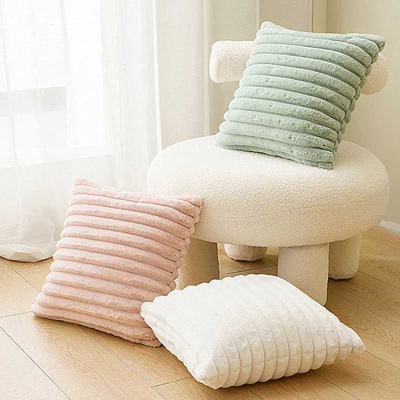 Faux Rabbit Fur Square Cushion Cover Big Thick Striped Super Soft Solid Color Pillow Cover 45x45cm Sofa Decor Cushion Covers H260330-image-1099629848