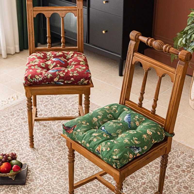 40x40cm Thick Chair Cushion Bird Print Seat Pad Soft Cotton Linen Tie on Kitchen Dining Chair Cushion Home Decor H260330-image-1099631167