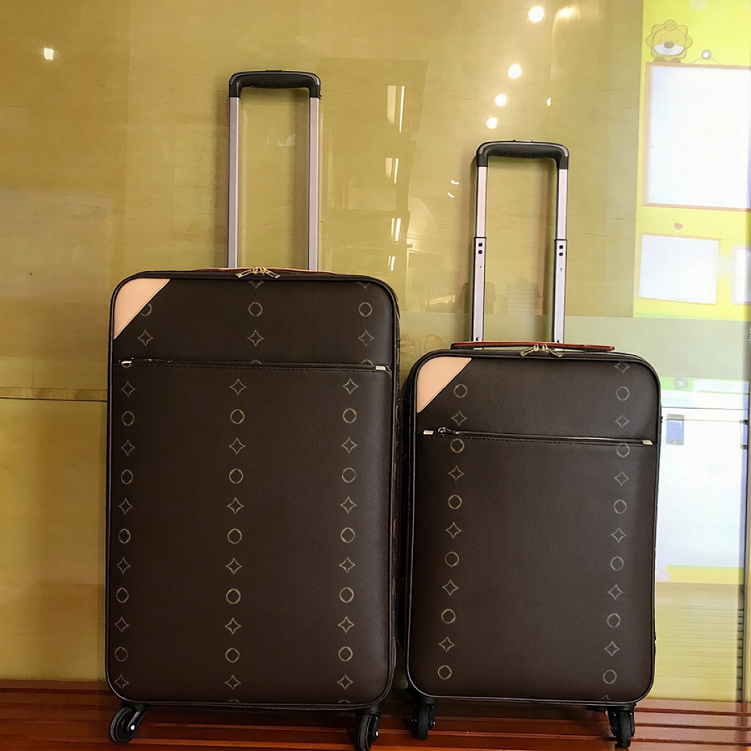 Valise en cuir véritable Valise de créateur Bagage de luxe à roulettes Modèle de lettre de fleur Boîtier de chariot Sac de voyage Grande capacité