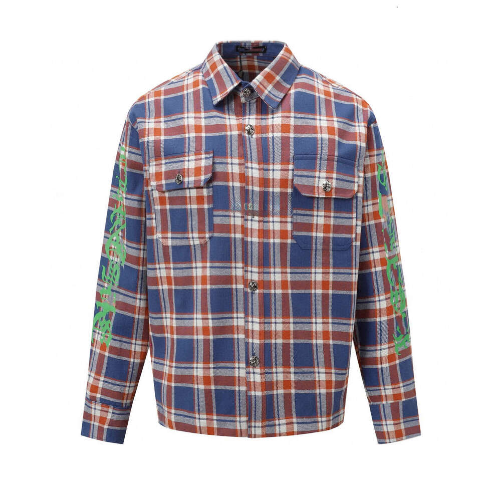 Chrome Shirt Mens Womens Designer T Shirt Summer Loose Grid Fashion Tops Man Tees Wool Blend Fabric Striped Grid Splicing Silver Button Cardigan Shi