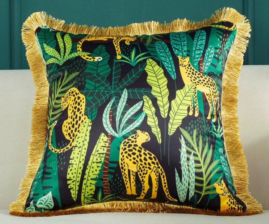 Luxury Cushion Velvet Tassel leopard head print pillow living room sofa modern light high quality villa model room plush cushion cover ywstyjj2026