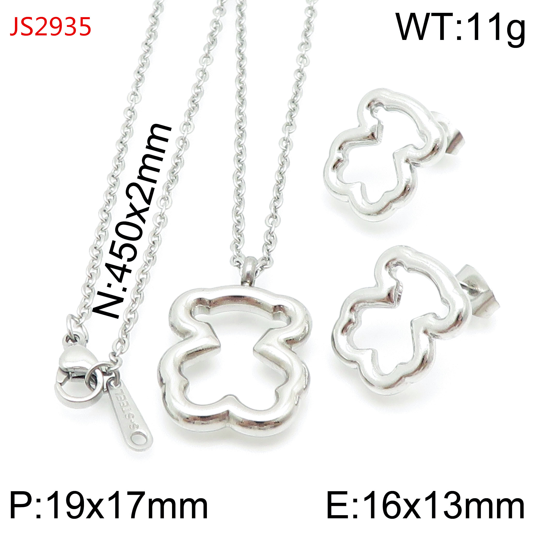 Hot Fashion Women Girls Silver Rose Gold Stainless Steel Span Bear Cartoon Animal White Pearl Star Pendant Earrings Jewelry-image-1099757634