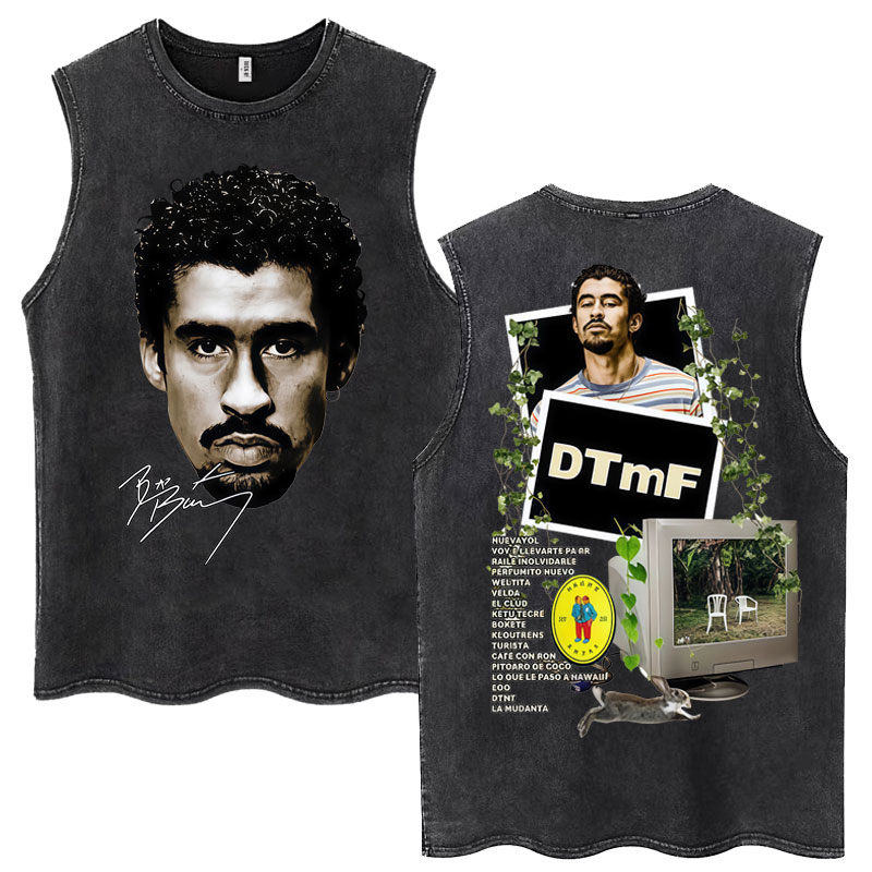 Men T-Shirt Bad Bunny DTMF Debi Tirar Mas Fotos Men's Tank Top Man Sleeveless Shirt Summer Y2k Vintage short sleeve Washed Vest Oversized T Shi