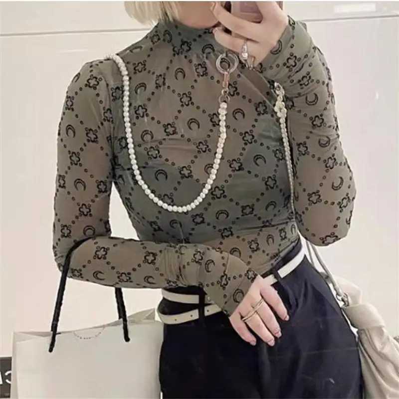Womens Tulle Mesh Long Slve Top Moon Flocked T-Shirt Y2K Shr Blouse Sexy Casual Thin Blusas Fashion T251206
