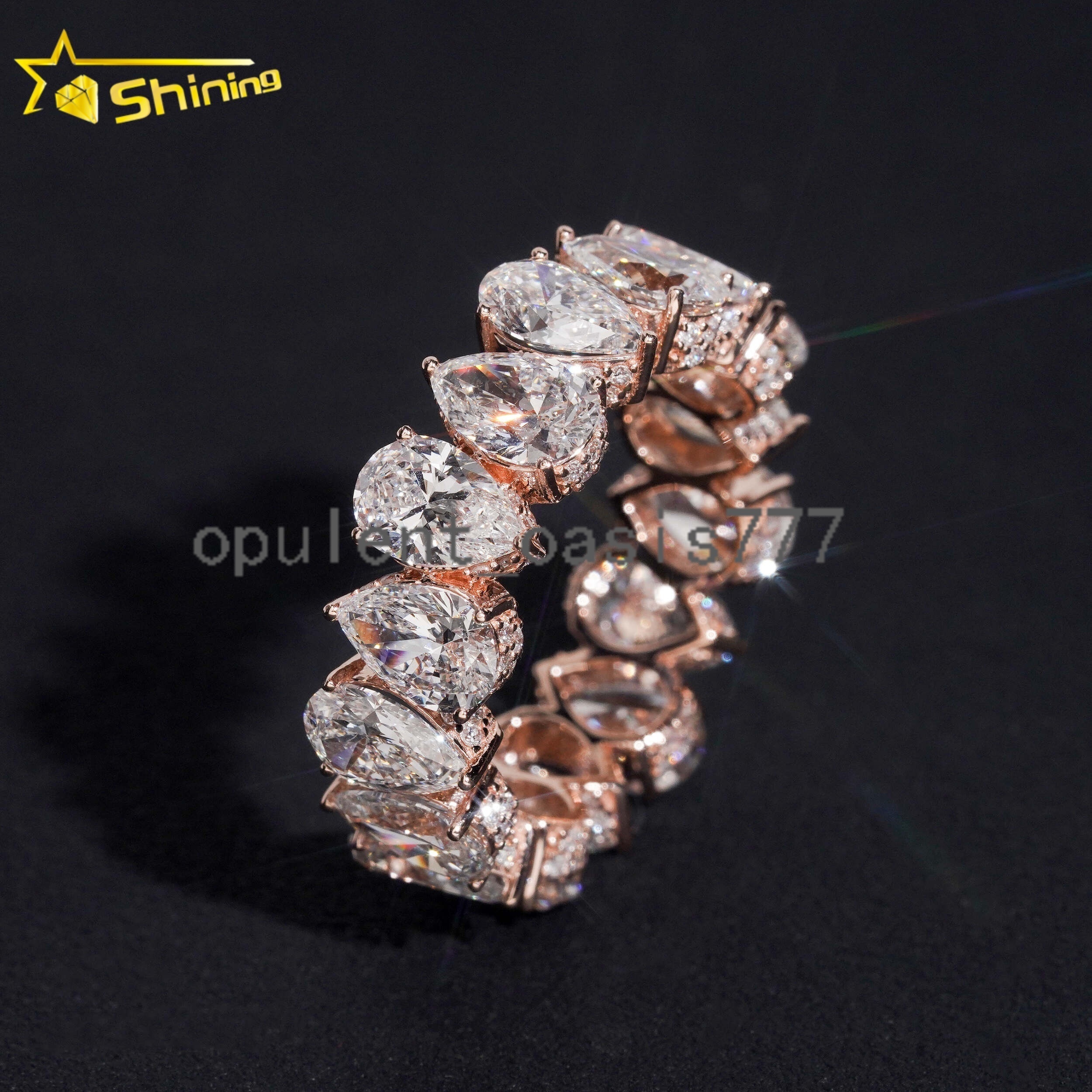 IGI Certified 1CT ct VS1 White D 14K Solid Rose Gold Lab Diamond Pear Cut Side Iced Eternity Ring