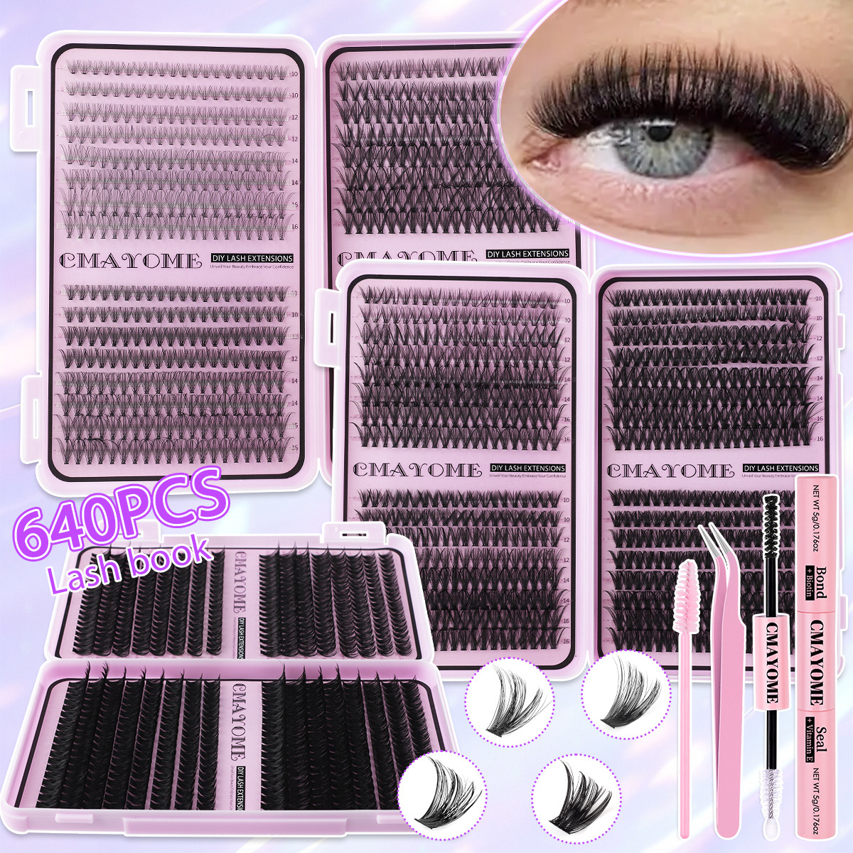 DIY Eyelash Clusters Kit with Lash Bond & Seal Tweezer Fluffy Wispy DIY Lash Extensions Soft Lightweight Handmade Reusable Lashes D Curled Easy A-image-1099753149