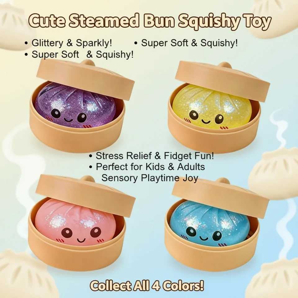 Glitter Steamed Bun Squishy Toy Cute Dumpling Sensory Fidget Squeeze Toy Soft Stress Relief Antistress Toy for Kids Adults H260330-image-1099696729