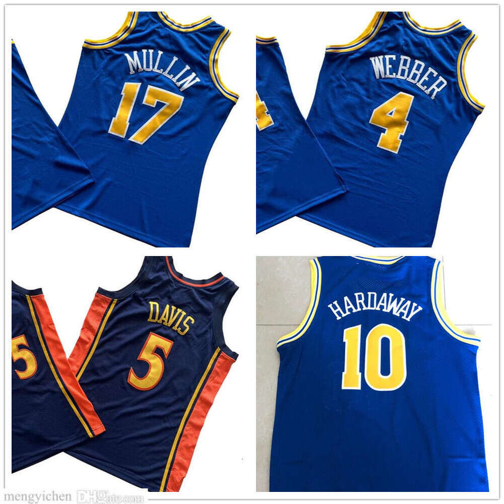 Mans Retro Basketball Jersey Chris 4 Webber Baron 5 Davis Tim 10 Hardaway Chris 17 Mullin Vintage Mesh All Stitched