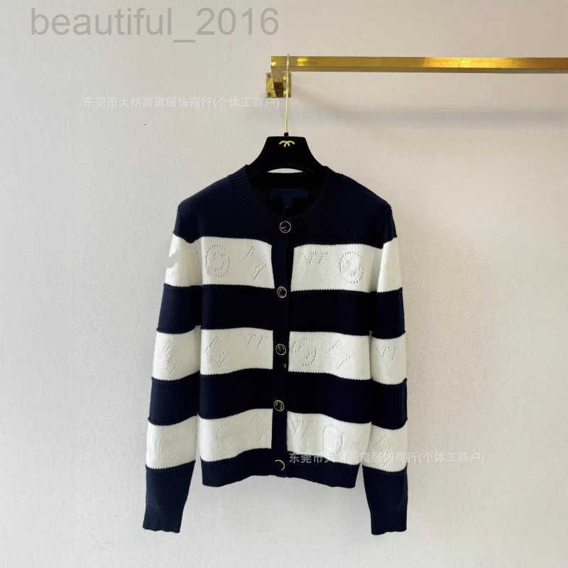 Women's Knits & Tees designer Early Spring New Style Striped Round Neck Knit Long Sleeve Cardigan WBWM