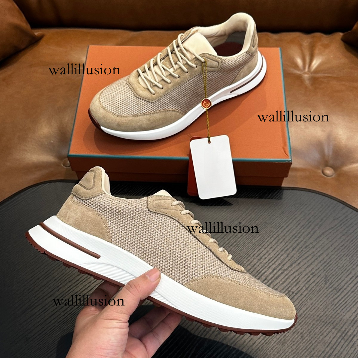Designer Cross-Border Casual Men's Shoes Knitted Breathable Sneakers Genuine Leather Patchwork Large Size Men's Shoes