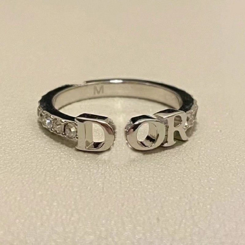 Luxury Designer Silver Ring - Single Row Drill 3D Letter Accent - Thin Classic Fashion Rings for Women M260625