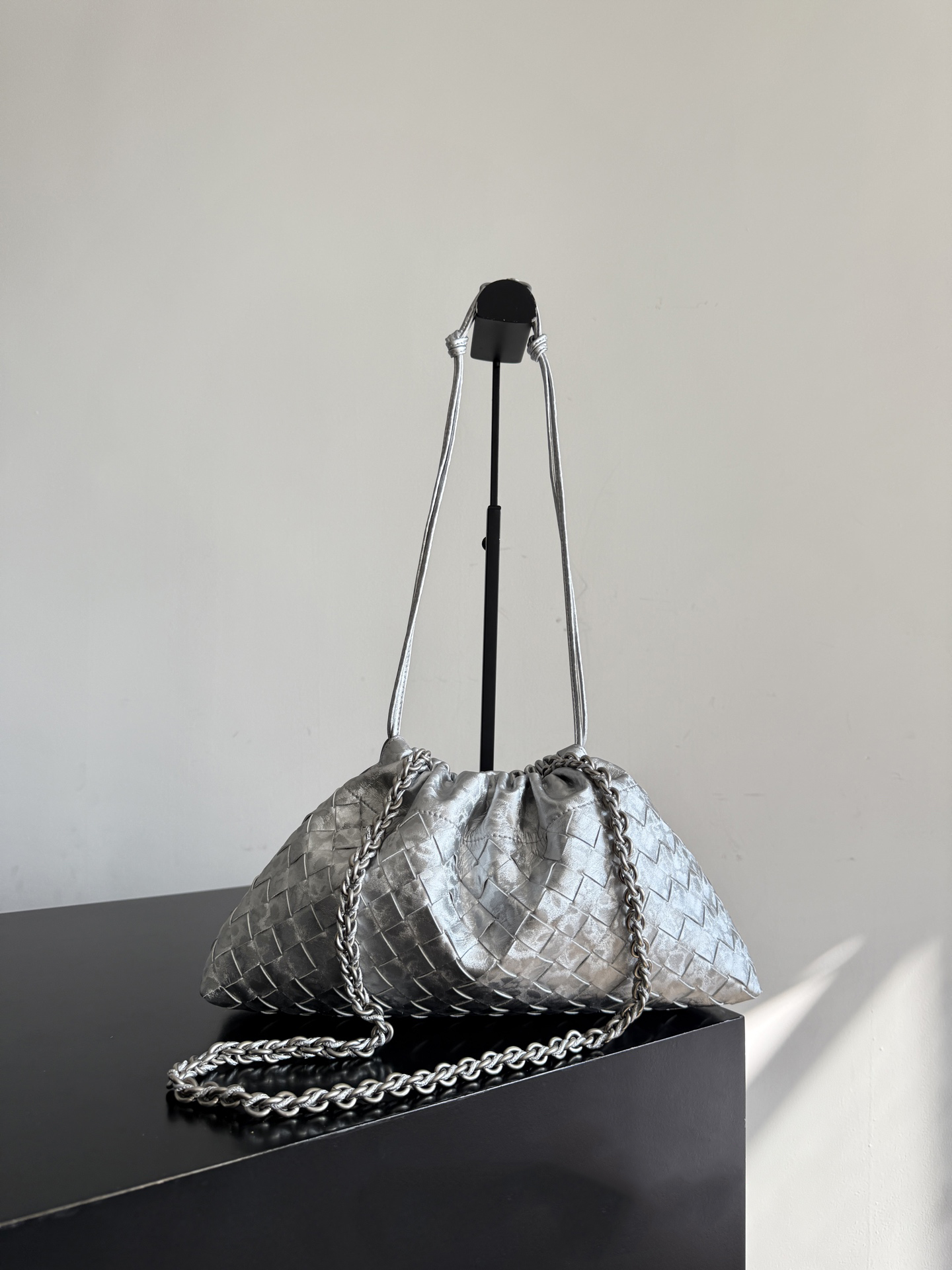 10A Dustbag Notte Sacs à bandoulière en cuir de veau Chaîne en métal Fermeture à cordon Fait à la main en cuir véritable Tricot sous les bras Poc
