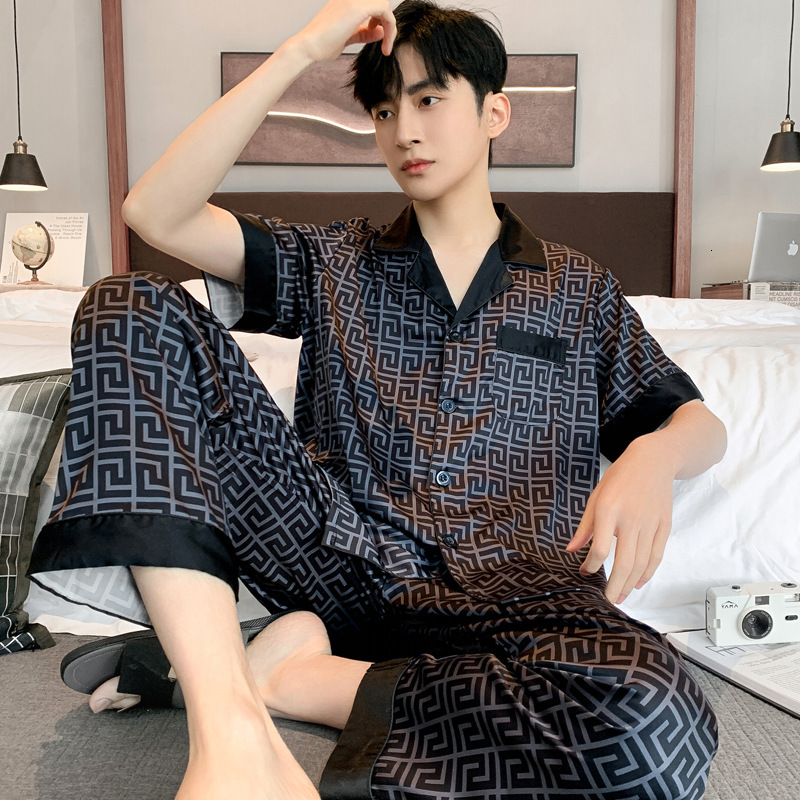 Luxury Brand Designer Clothes High-End Men's Pajamas Ice Silk Short Sleeve Summer Thin Spring Autumn Imitation Silk Homewear Set 2026 New Model