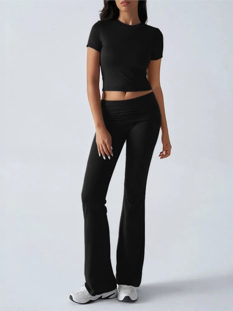 Women Casual Bodycon Two Pieces Set Short Sleeve Crop Top Slim High Waist Running Tracksuit Suit Summer Pants Outfit 2PCS 260318