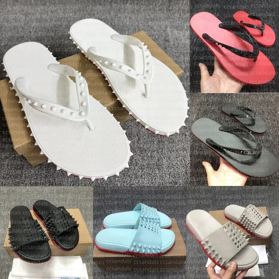 Luxury Studded Spike Slides Sandals Unisex Black Red Leather Flip Flops Comfort Rubber Sole Beach Flats Slippers for Men Women 35-46