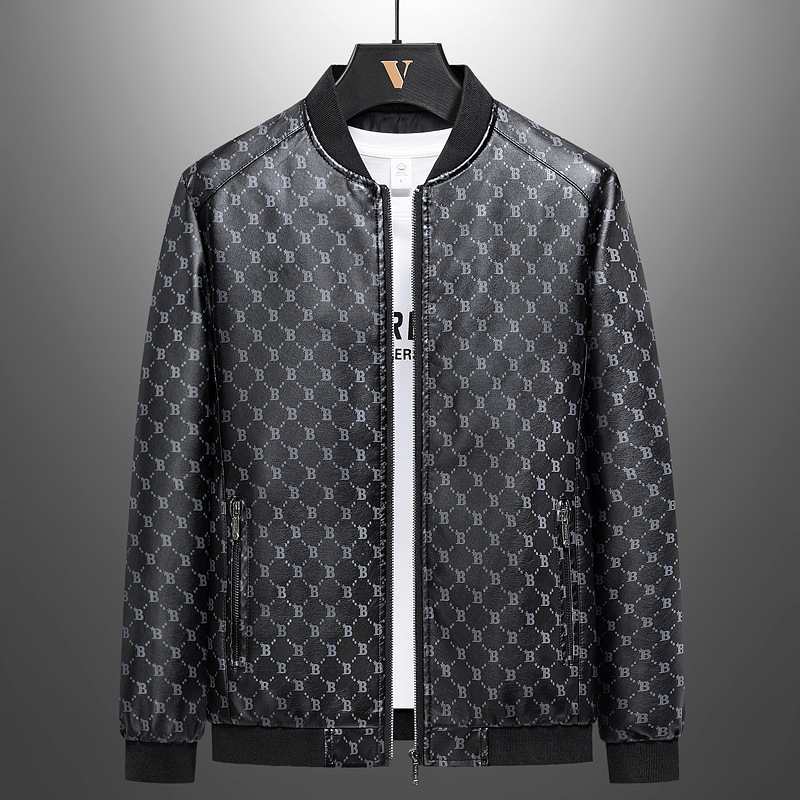 Luxury Brand Designer Clothes Men's Leather Jacket, Spring And Autumn Trendy Oversized American-Style Printed Top, High-End Leather Jacket, Men