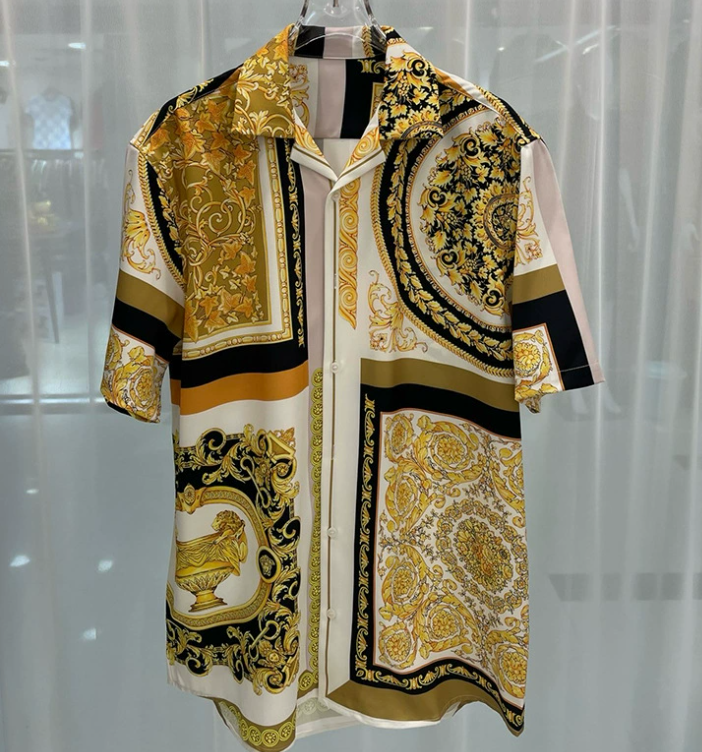 Baroque short Sleeve Shirt Fashion New Retro Pattern Men's Royal Print Spring Summer Casual Shirt Comfortable and breathab Blouses top