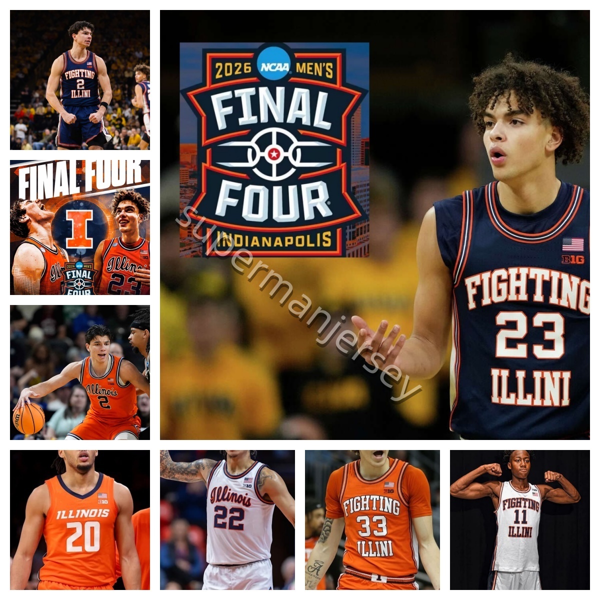 2026 Final Four Patch Illinois Fighting Illini College Maillot de basket-ball Mirkovic Brandon Petrovic Ivisic Jakstys Wagler 23 Fagbemi Boswell