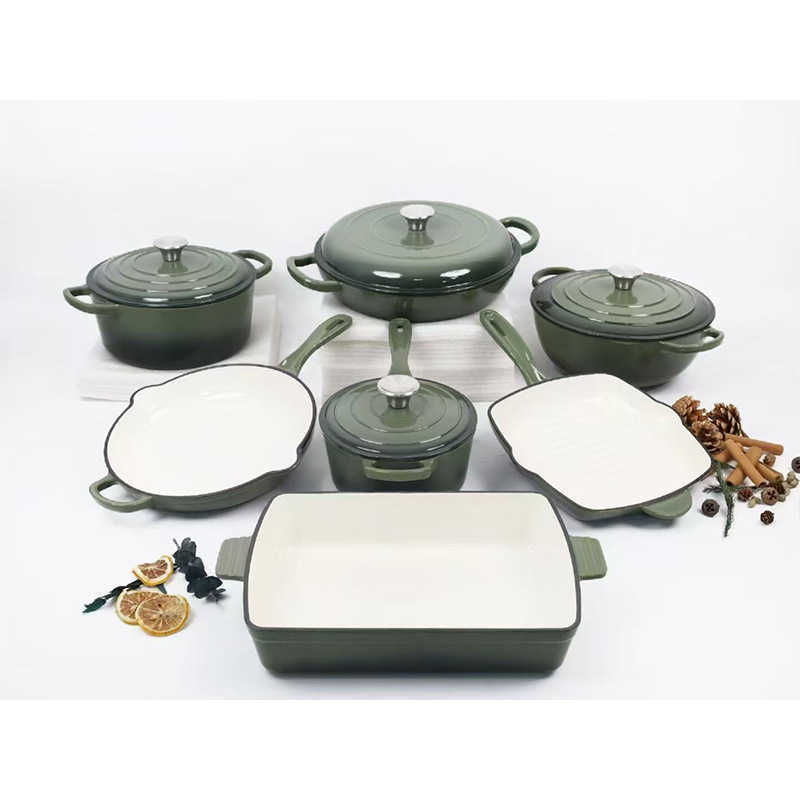 Set of 7 cast iron enamel cookware 24cm soup pot, mom pot, frying pan, non-stick pot, cast iron enamel cookware set L260529-image-961516027
