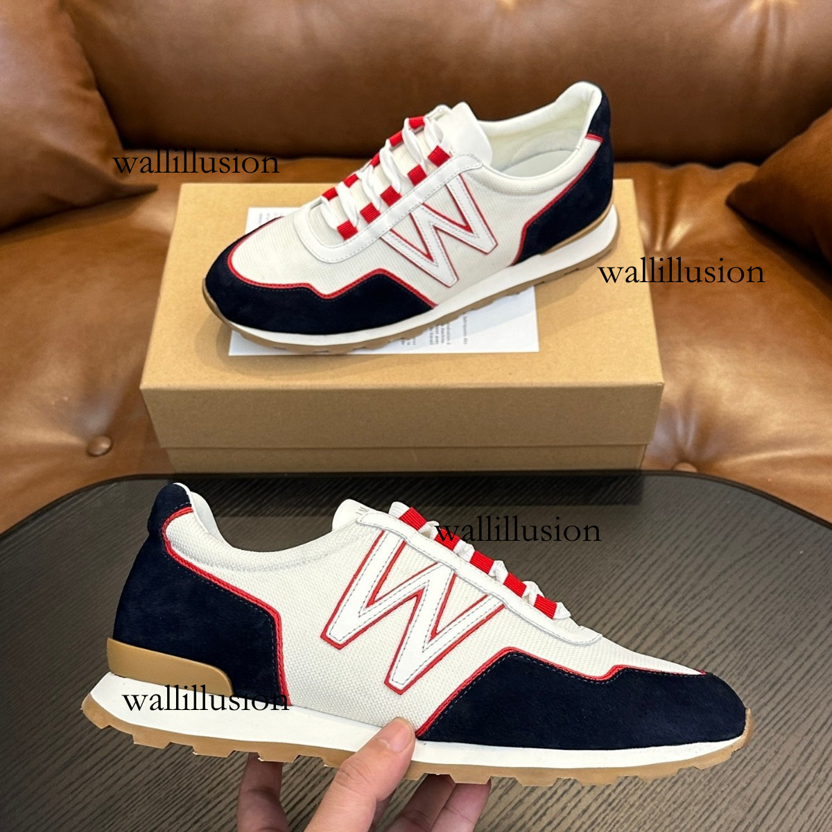 Designer JMW Cross-Border Men's Genuine Leather Sneakers Stylish Color-Blocking Casual Shoes And Wear-Resistant And Breathable Men's Shoes